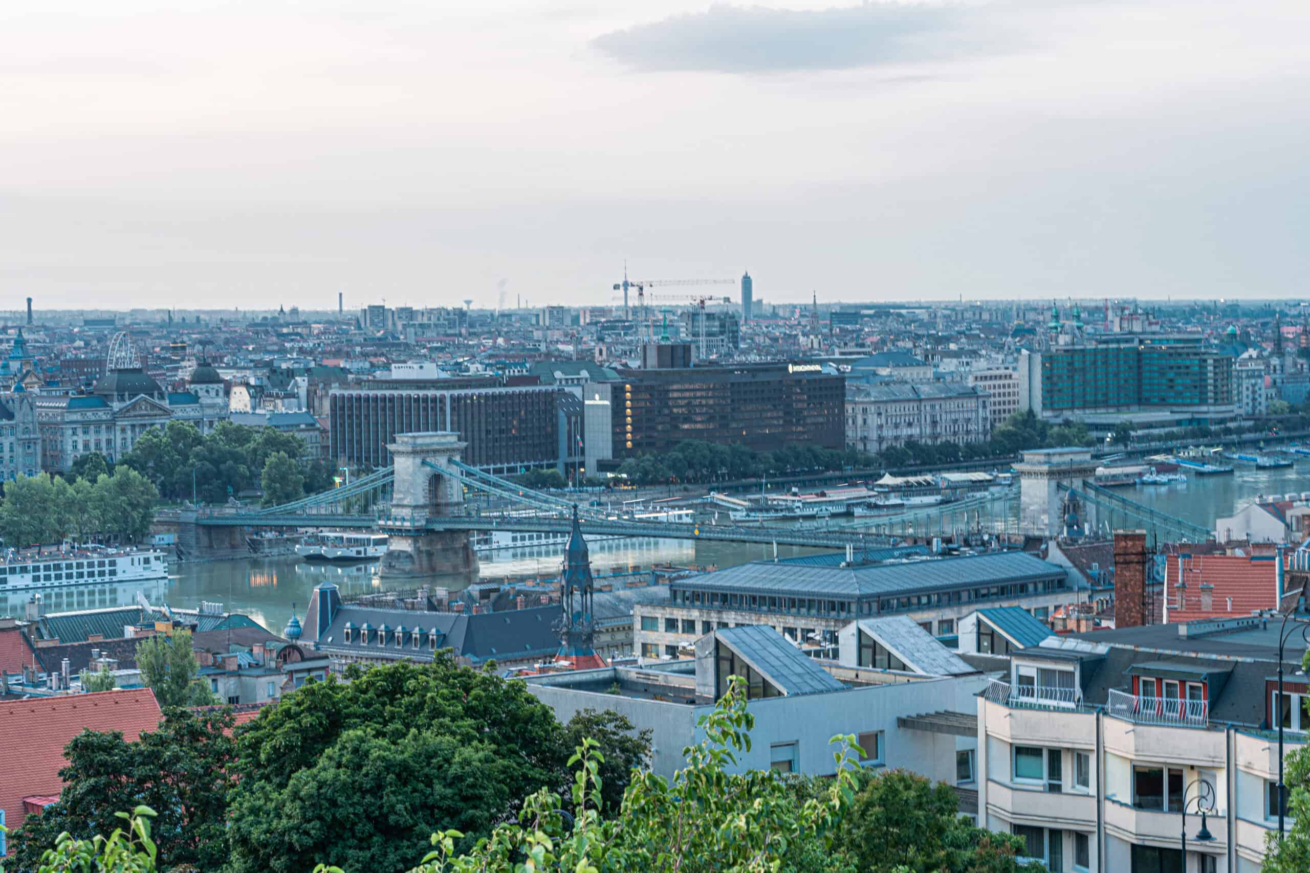 Breathtaking panoramic view of the Széchenyi Chain Bridge and the Budapest skyline