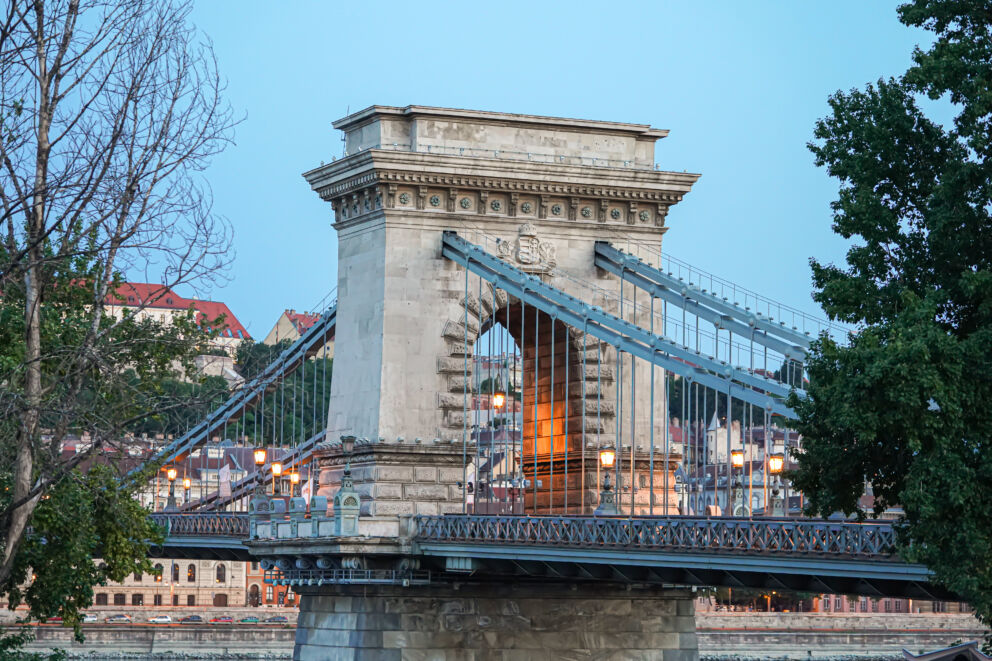 The Chain Bridge illuminated on a pleasant evening in Budapest