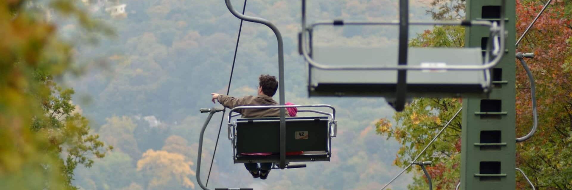 Riding the open-air Zugliget Chairlift up the forested slopes of János Hill