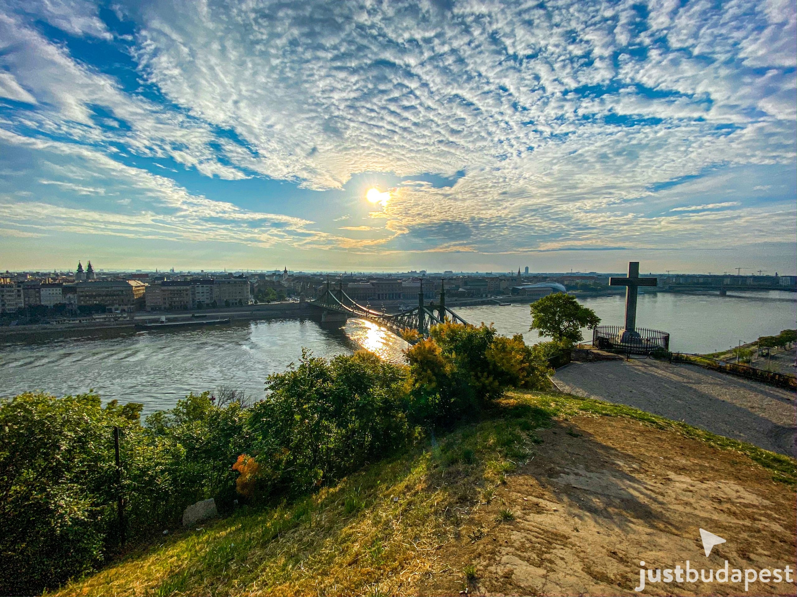 Panoramic view of Budapest from a walking path up to the Citadella