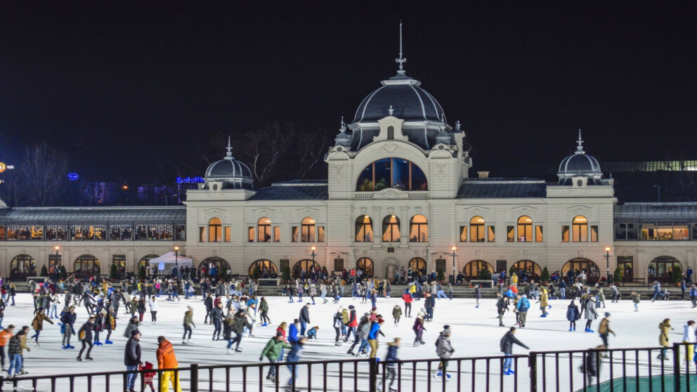 Ice skating at the historic City Park Ice Rink with the castle view