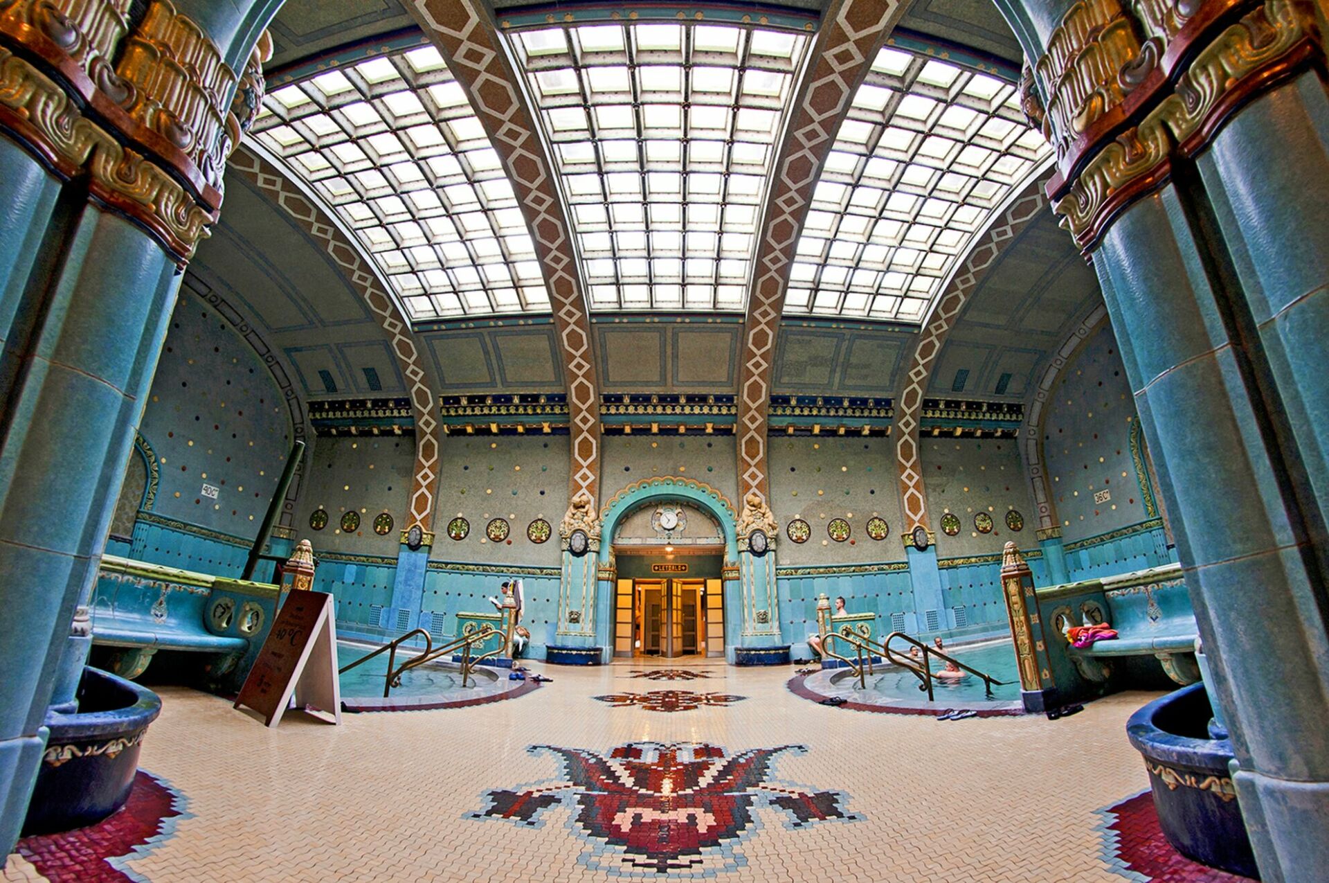 Interior of the Gellért Thermal Baths with its famous turquoise tiles and ceramics