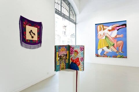 Modern paintings on display at the Deák Erika Galéria in Budapest