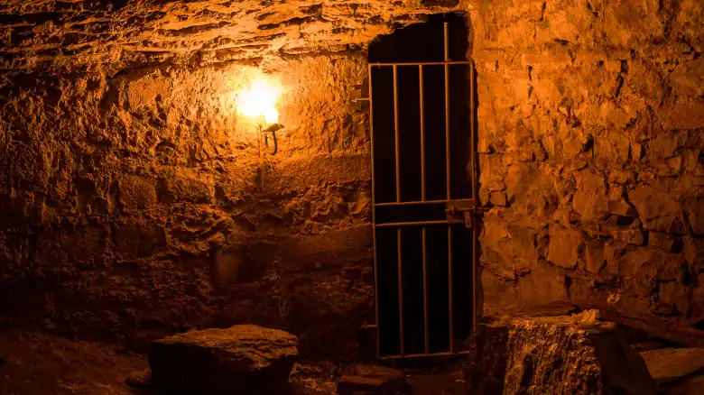 The dark and atmospheric chamber known as Dracula's prison in the Labyrinth