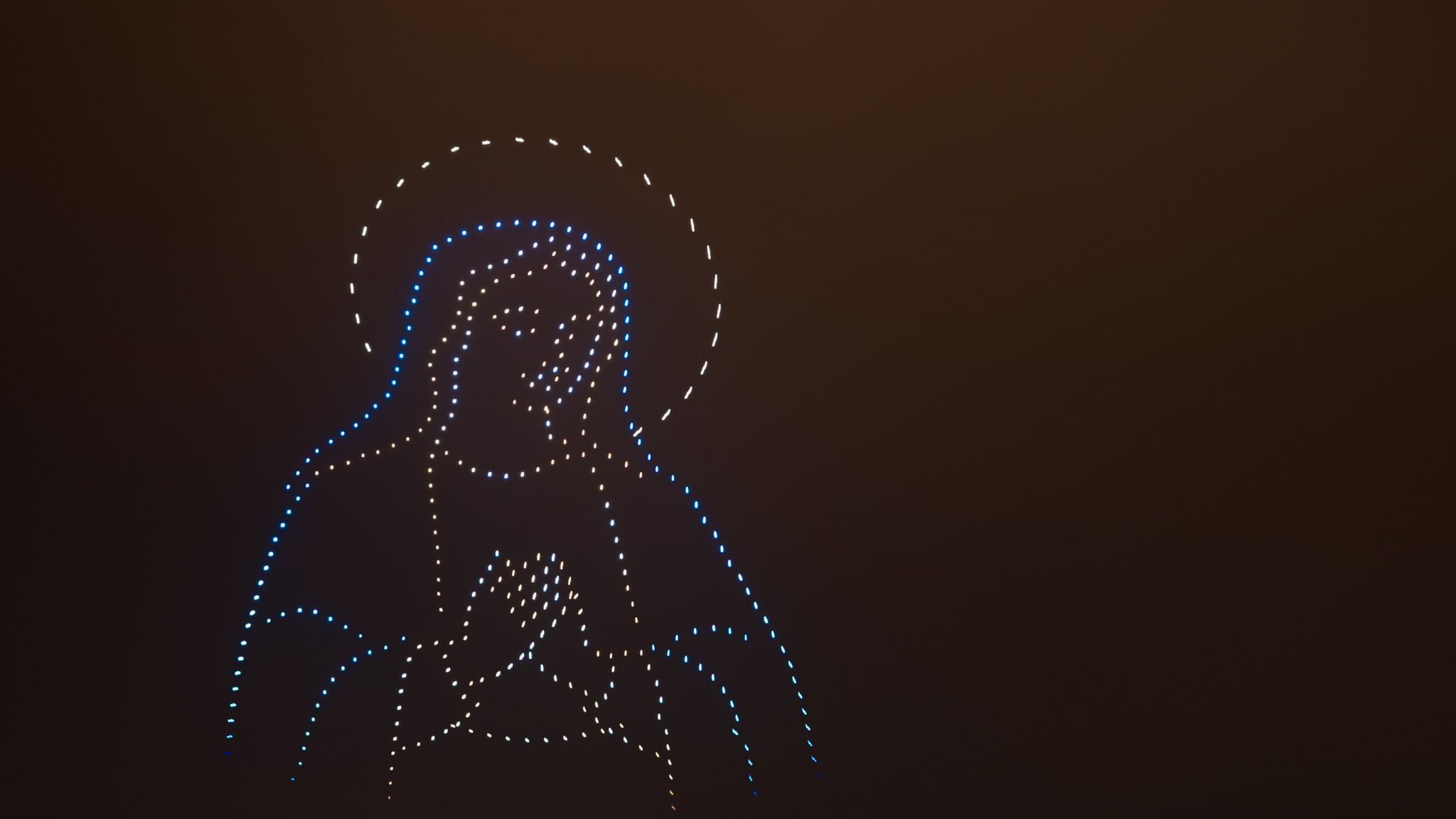 Virgin Mary figure created by drones