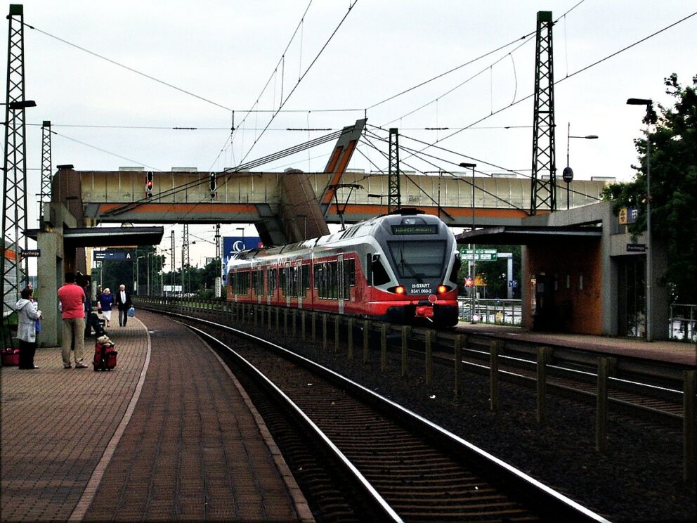 A modern Stadler FLIRT train at the Ferihegy station near Terminal 1