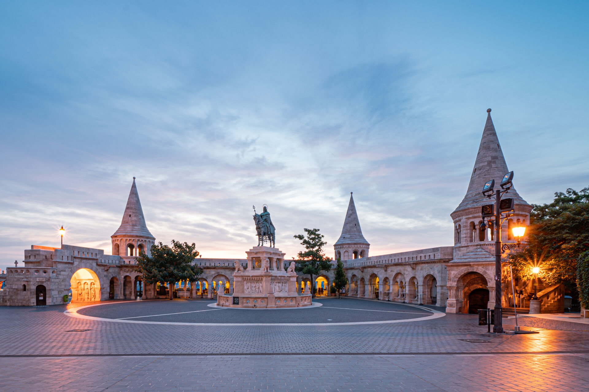 The bright white fairy-tale stone towers of the Fisherman's Bastion