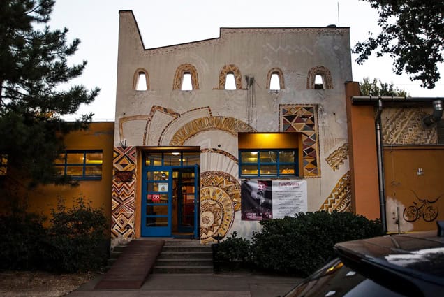 A traditional Hungarian folk band performing live at the Fonó Buda Music House