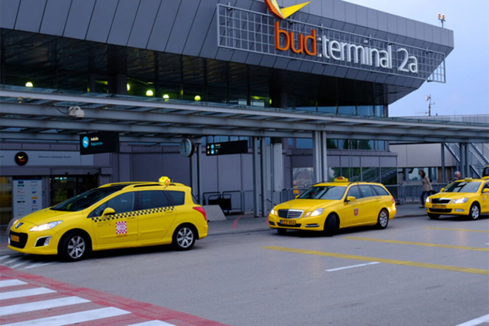 The waiting area of Főtaxi, the only taxi company authorized to idle at Budapest Airport.