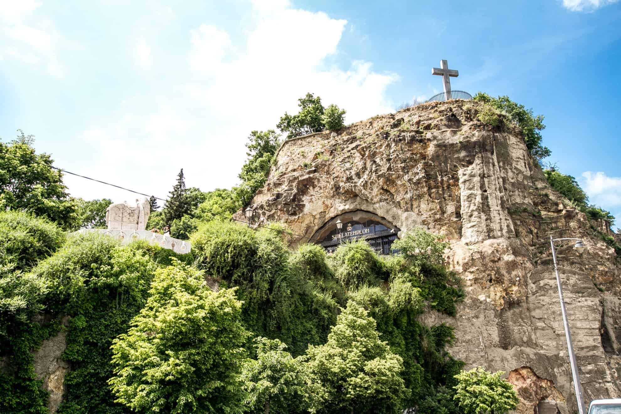 The rocky cliffs and Cave Church entrance on Gellert Hill in Budapest