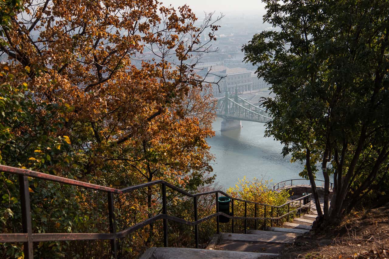 Scenic view of the Liberty Bridge from the stairs of Gellert Hill