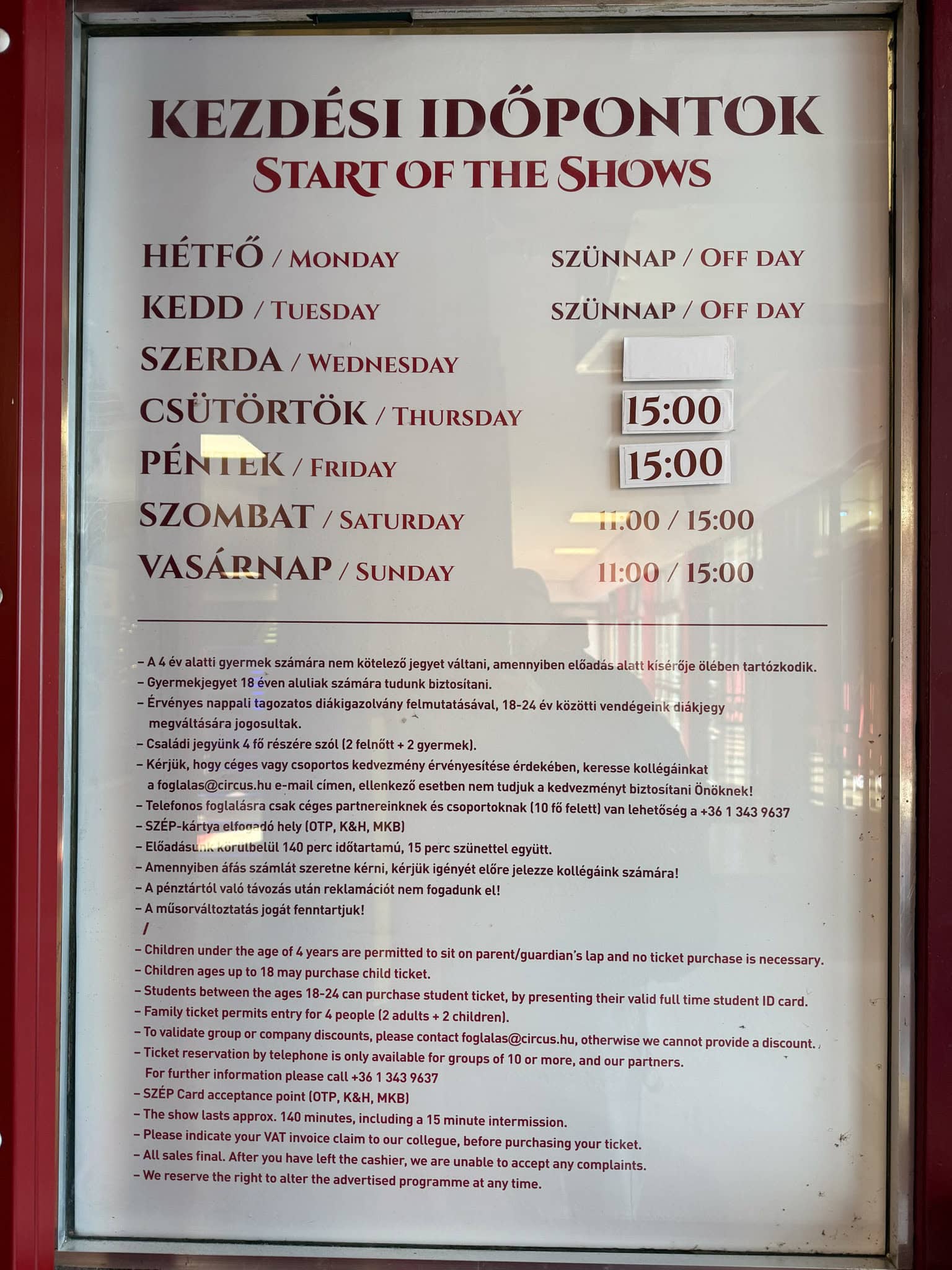 Information poster inside the venue