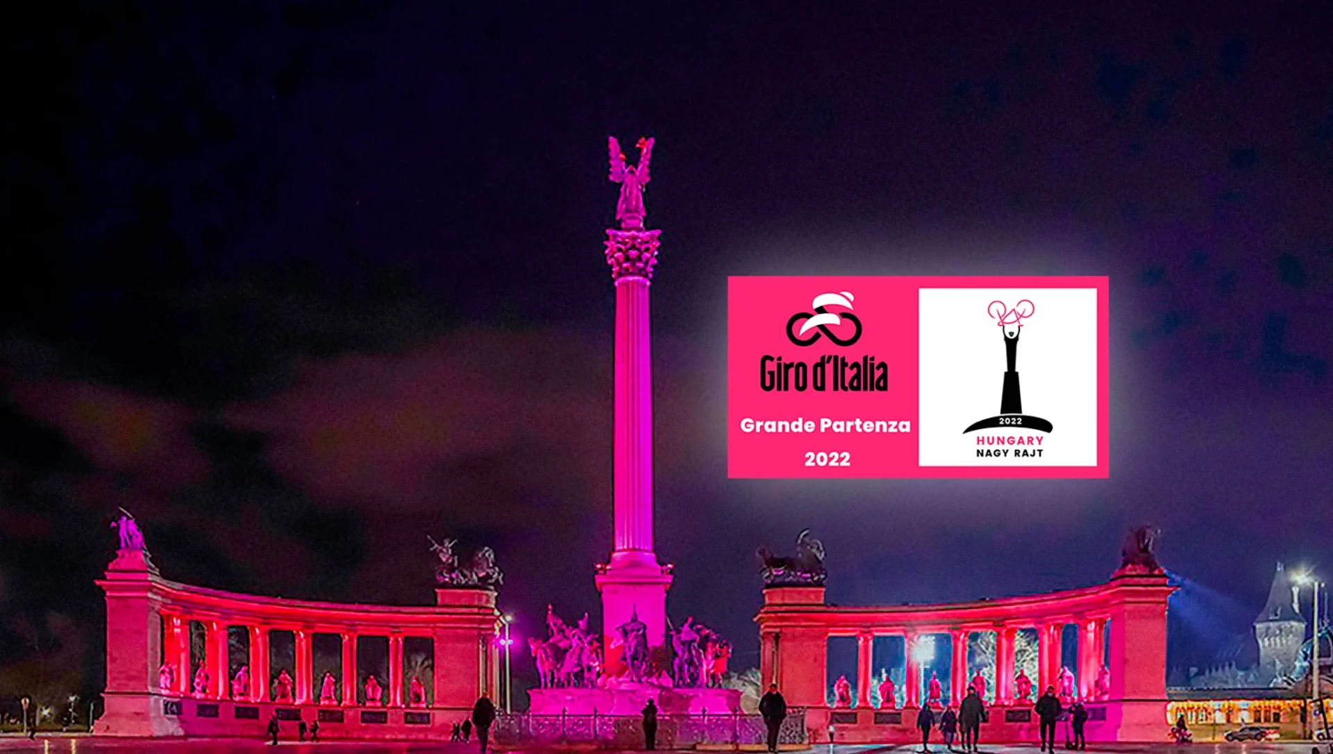 Heroes Square illuminated in pink for the Giro d'Italia cycling race start