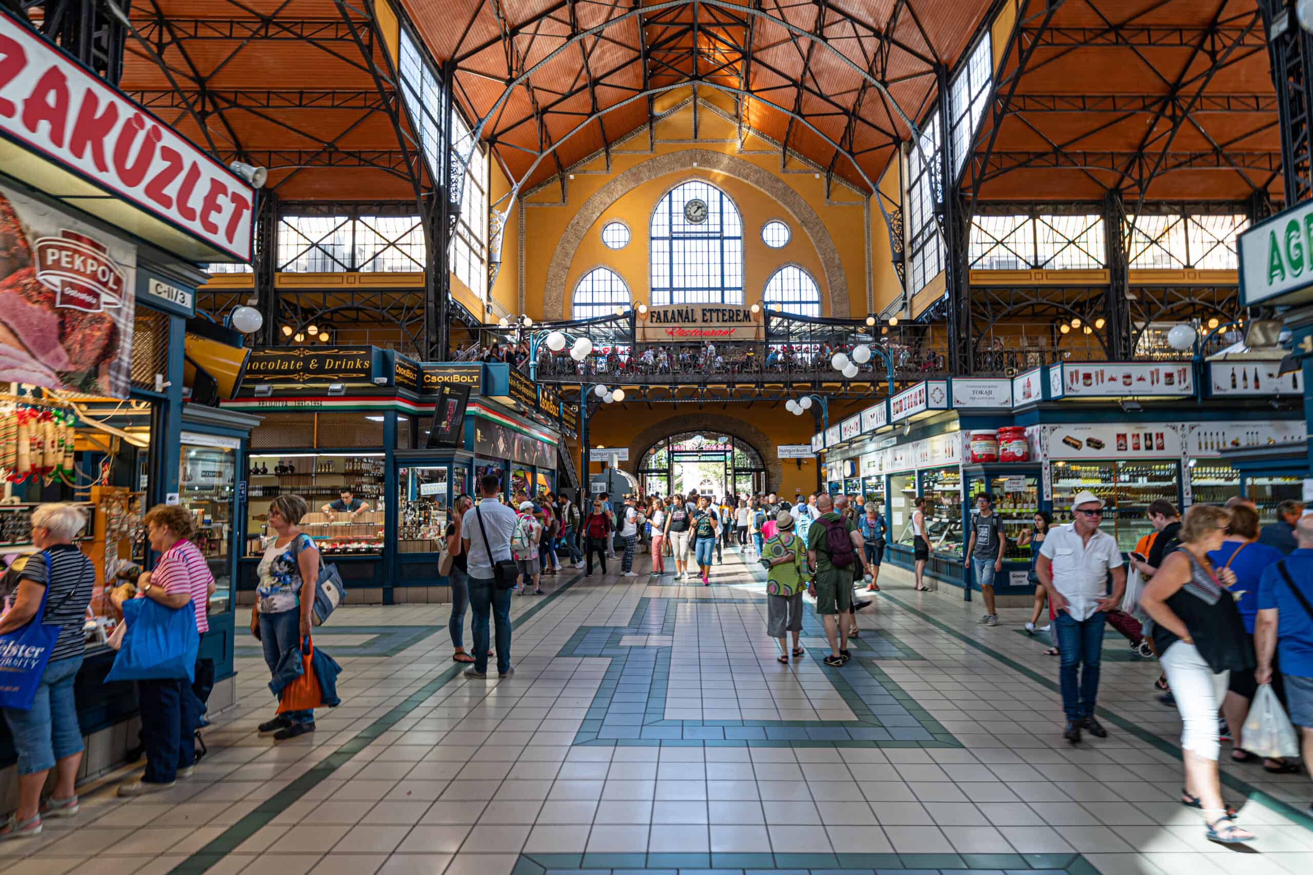 The bustling vendor stalls inside the Great Market Hall