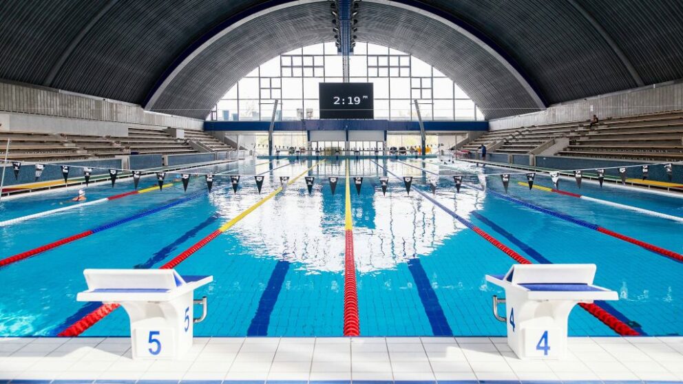 The Olympic-sized indoor pool at the Hajos Alfred Swimming Stadium