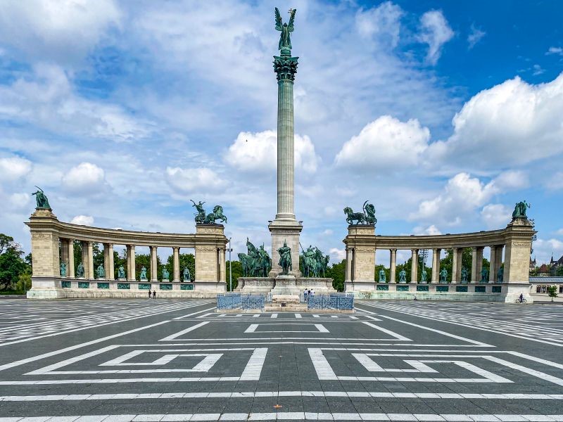 The statues of Heroes Square in Budapest, Hungary