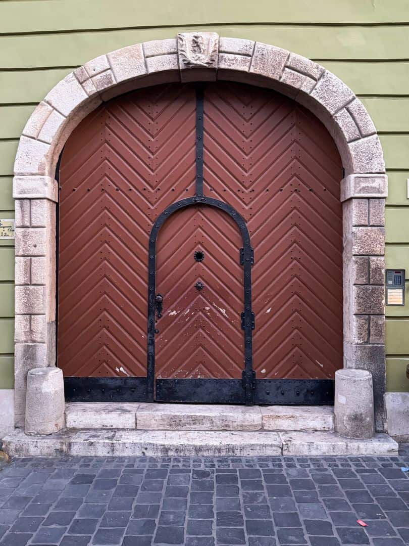 Historic architectural details outside the Ruszwurm Café