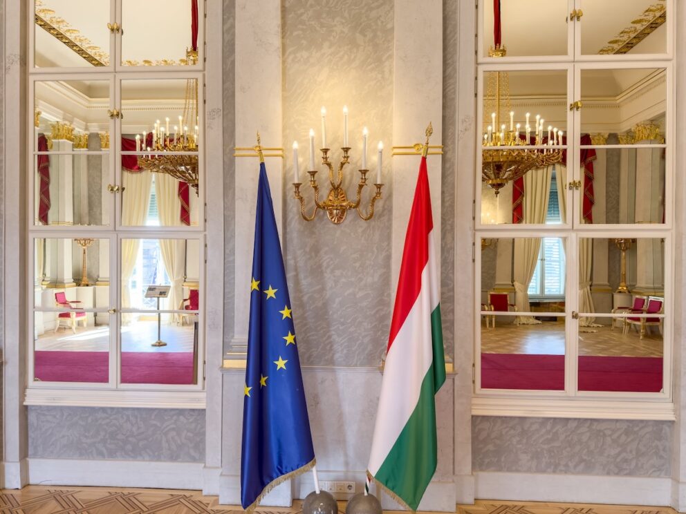 Sándor Palace - Hall of Mirrors, flags