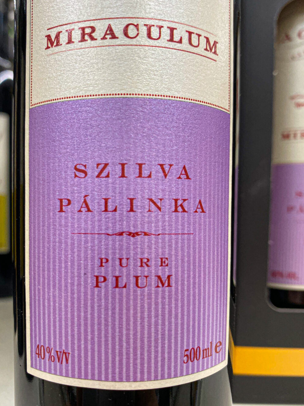 Several elegant bottles of traditional Hungarian Pálinka fruit brandy