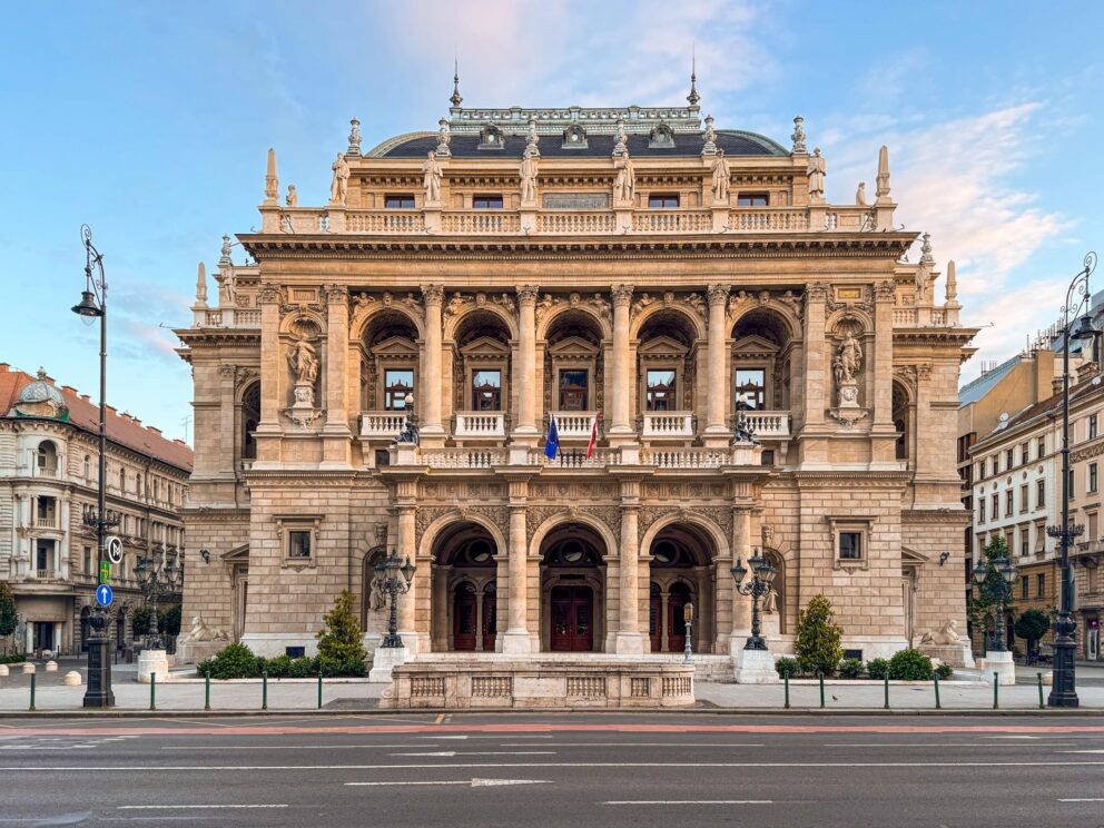 The lavish gold and red interior of the Hungarian State Opera House auditorium