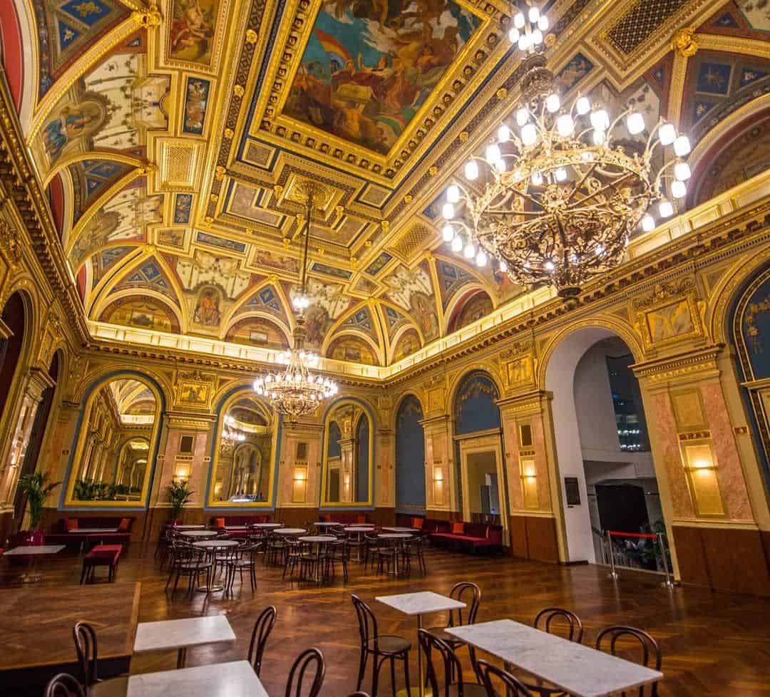 The incredibly ornate, gilded interior hall of the Hungarian State Opera House