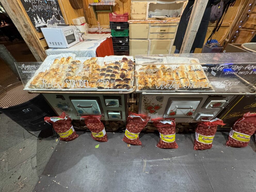Assorted traditional Hungarian strudels at the market