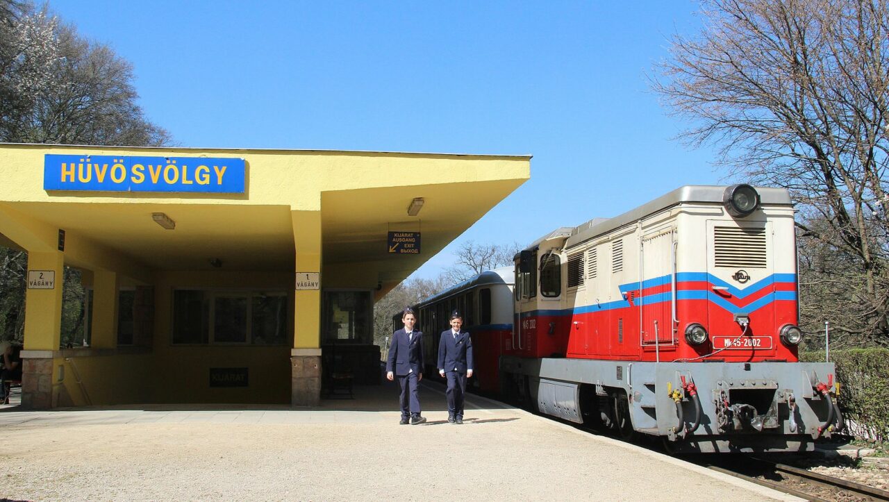 The historic Hűvösvölgy terminal station of the Children's Railway in Budapest