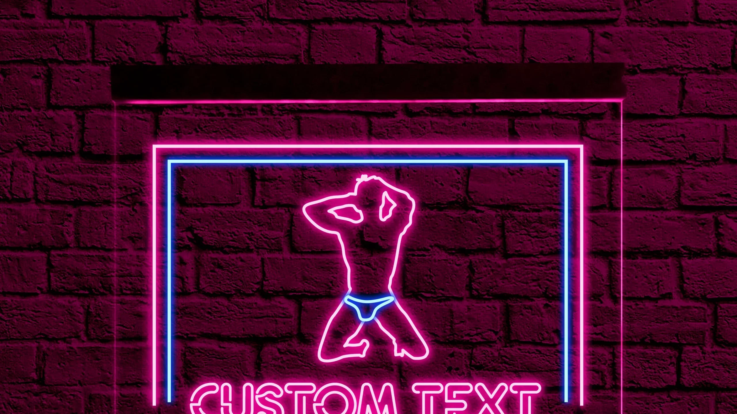 A neon strip club sign