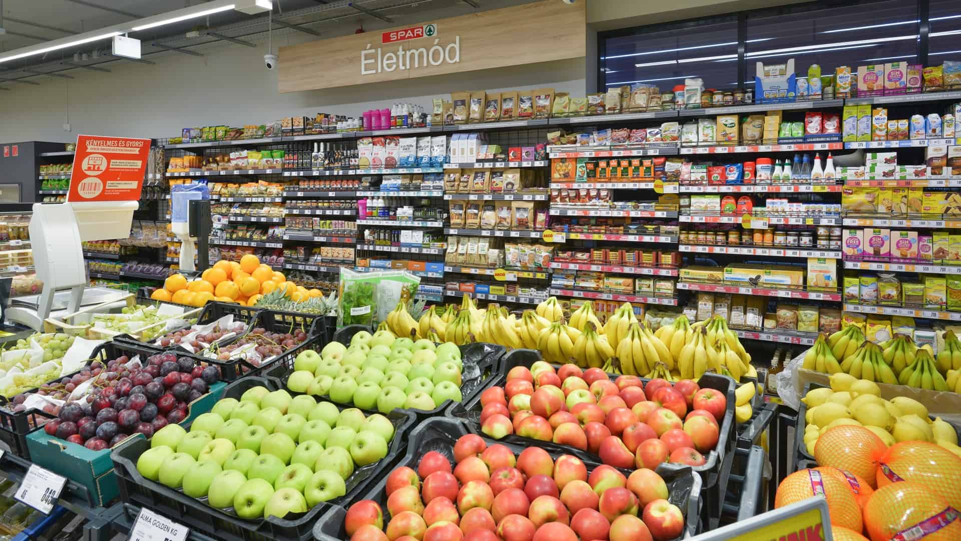 The expansive exterior of an Interspar hypermarket in Budapest