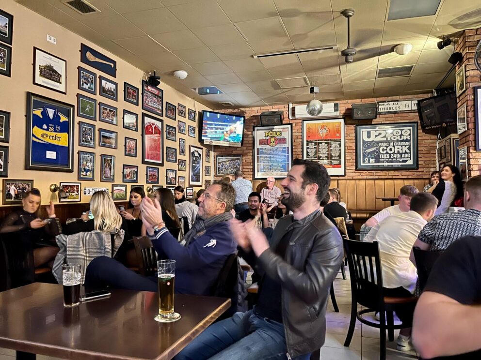 The lively interior and sports decor at Jack Doyle's Irish Pub