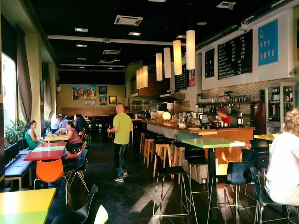 The colorful interior of Kadarka Wine Bar in Budapest
