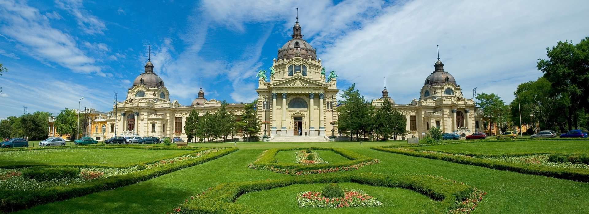 The beautifully manicured flower beds and lawns of the Károlyi Garden in Budapest