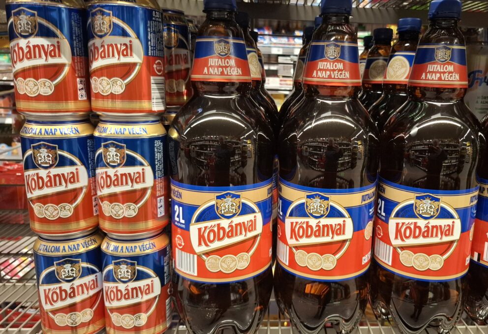 An aluminum can of cheap Kőbányai Világos light pale lager