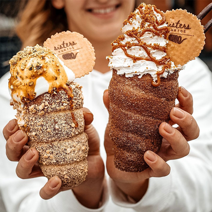 Hungarian chimney cake willed with ice cream