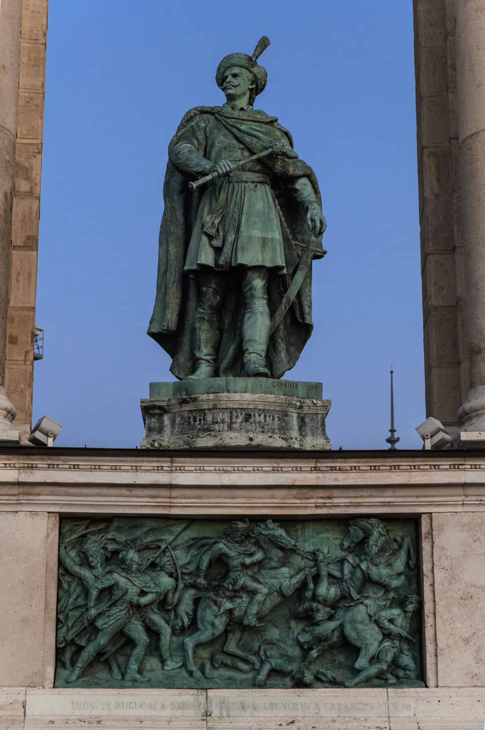 The statue of 19th-century statesman Lajos Kossuth delivering a speech