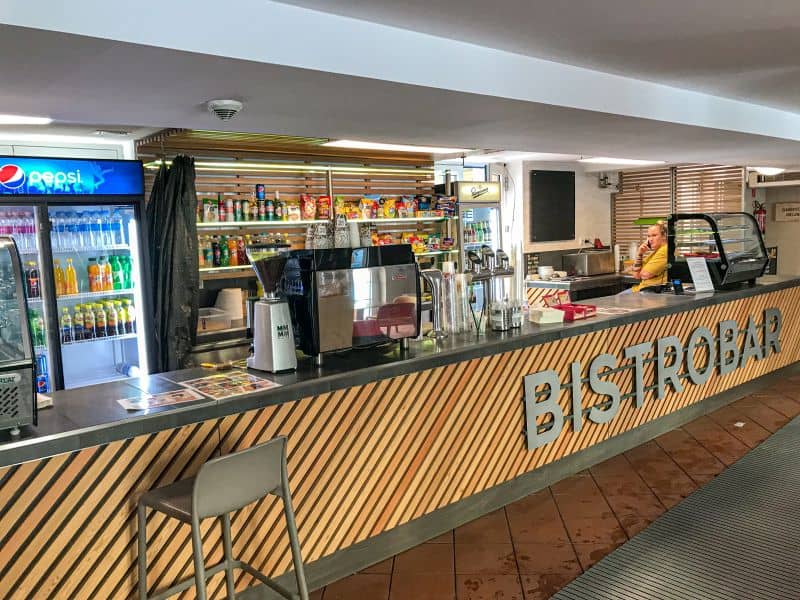 The small neatly organized entirely cashless bistro cafe securely located inside Lukacs Baths