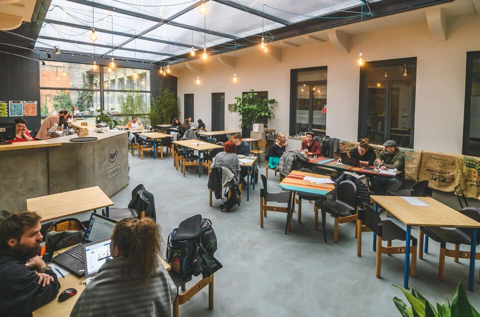 The spacious, beautifully bright modern wooden interior distinctly inside Lumen Cafe