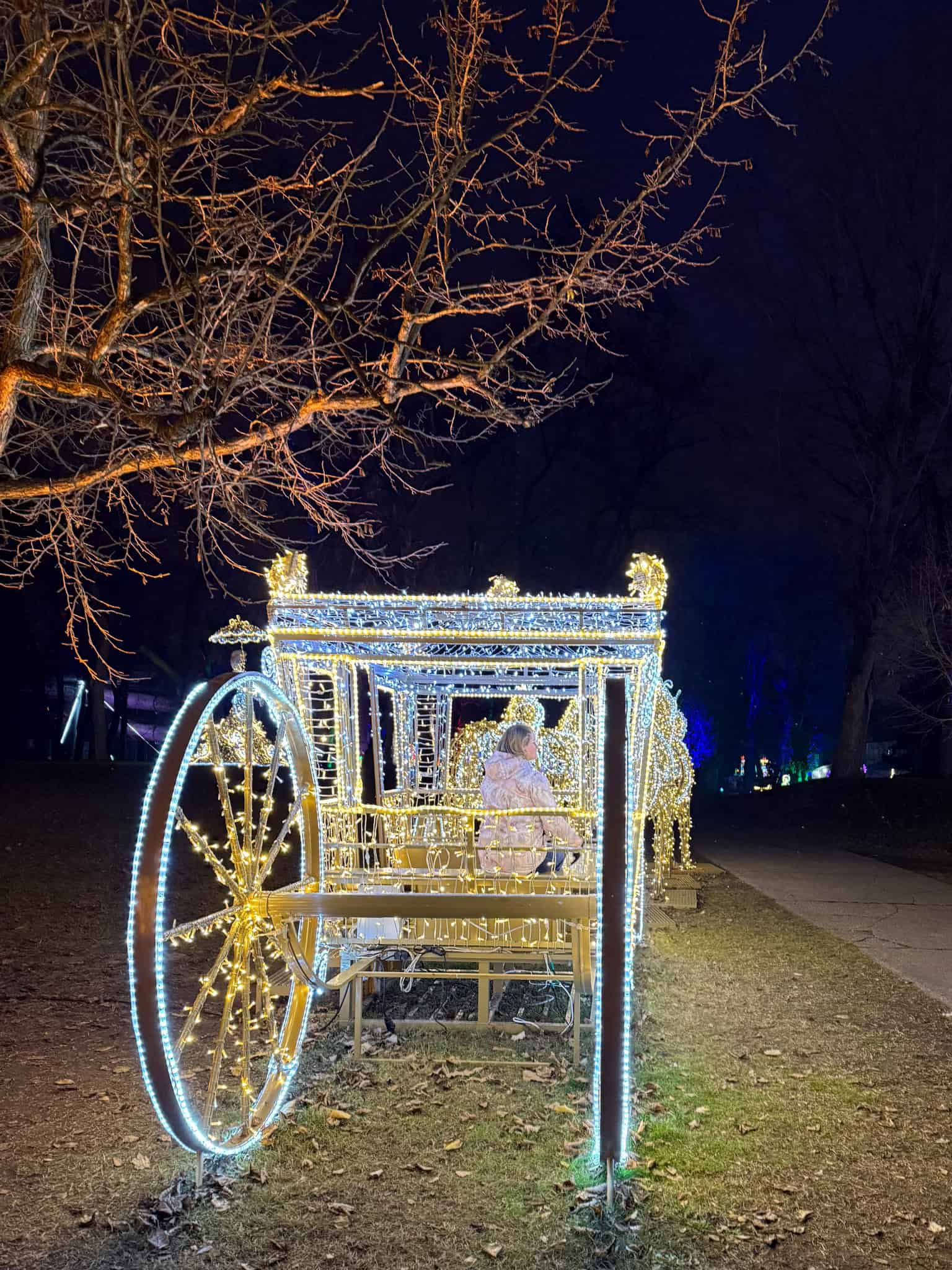 A breathtaking glowing wire carriage shaped exactly like a massive shining pumpkin