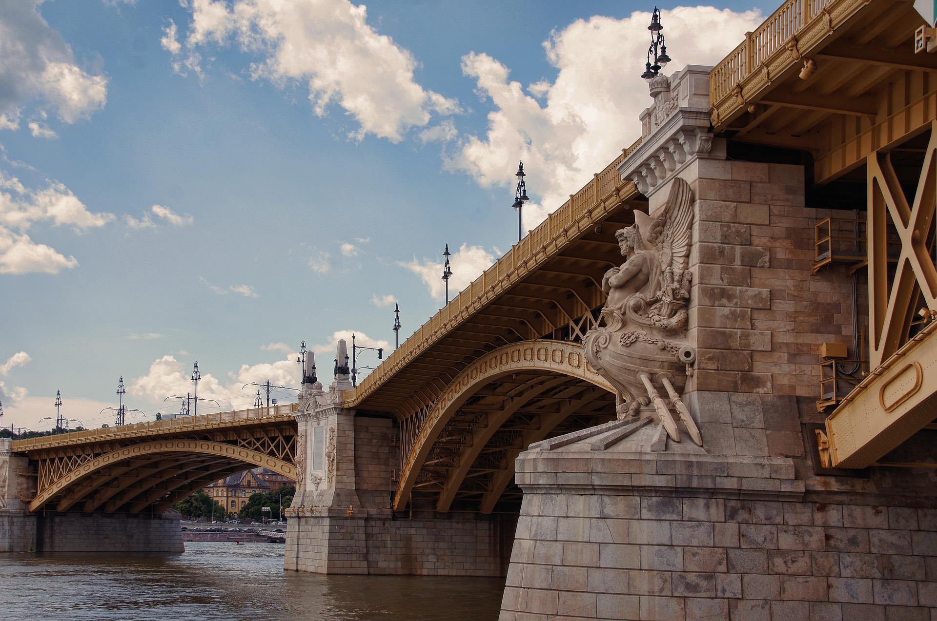 The pillars of Margaret Bridge (Margit-híd) in Budapest
