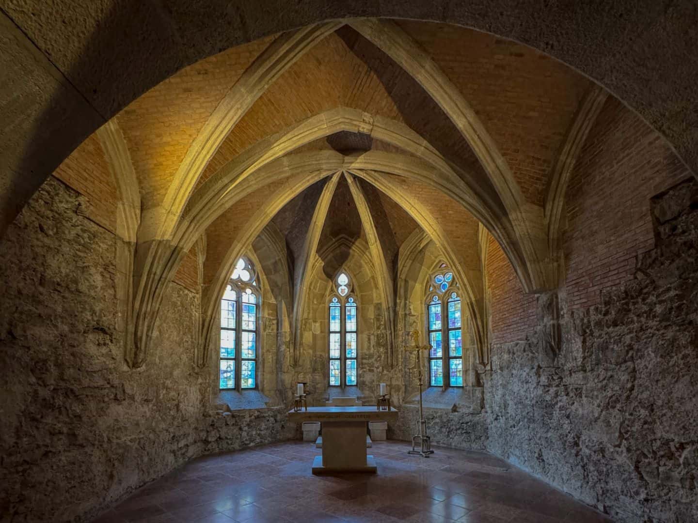 The raw stone interior of a gothic chapel room inside Matthias Church