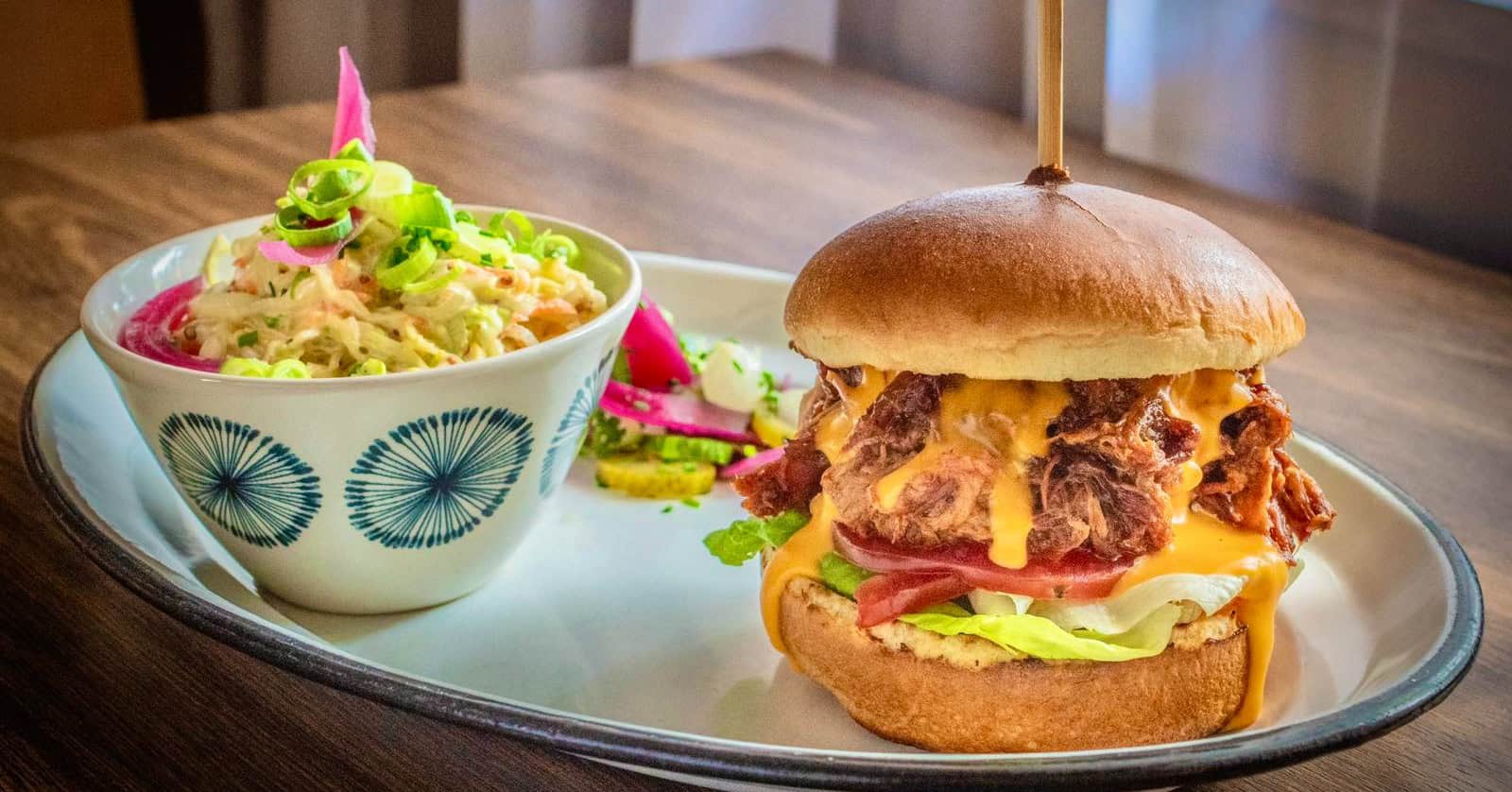 A juicy gourmet burger served at Meatology Budapest