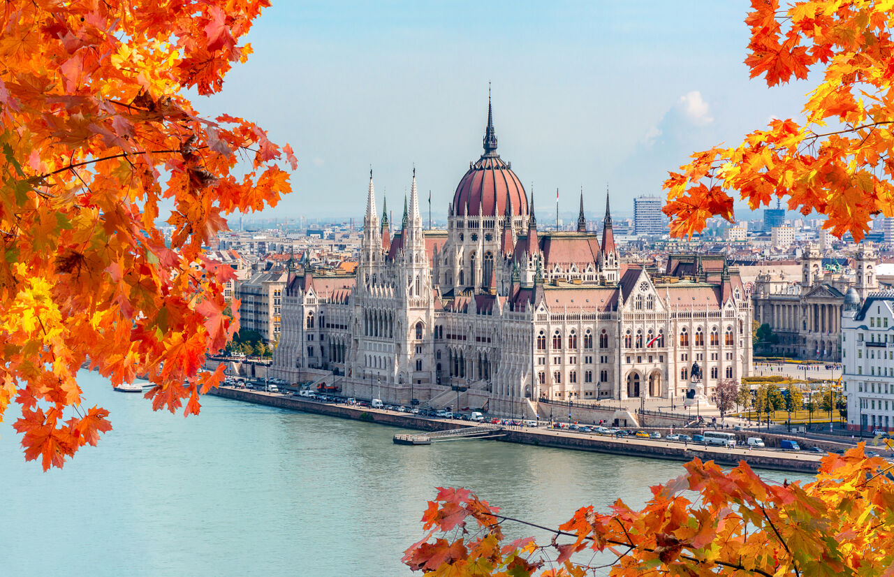 The Hungarian Parliament Building from across the Danube River
