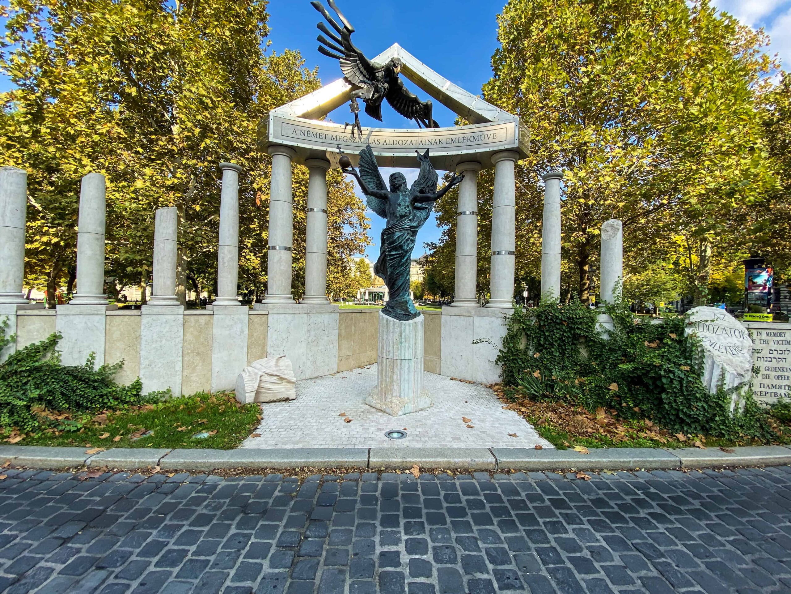 The bronze statue of Gabriel and the eagle at the WWII occupation monument