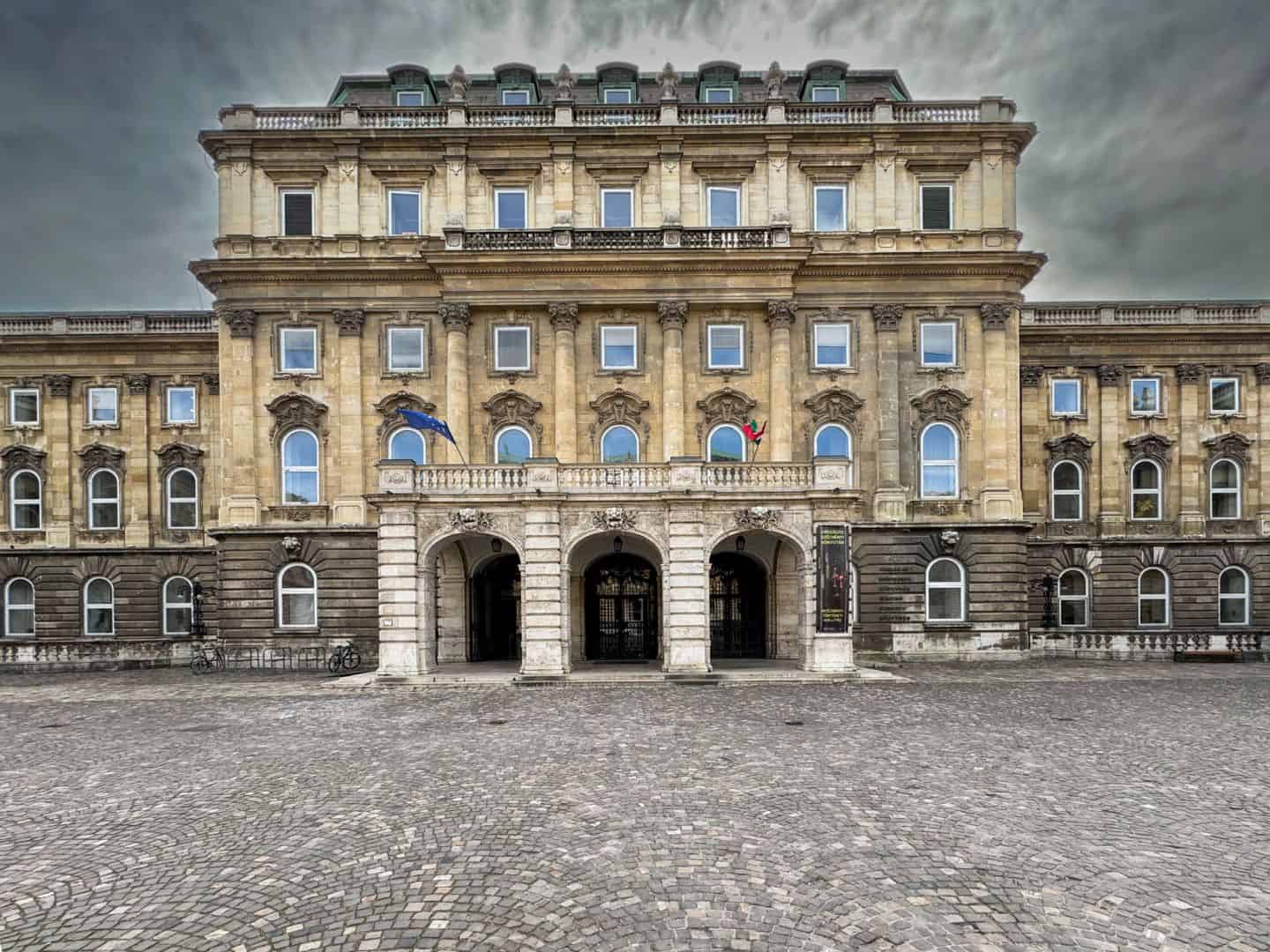 The magnificent facade of the National Széchényi Library located inside Buda Castle