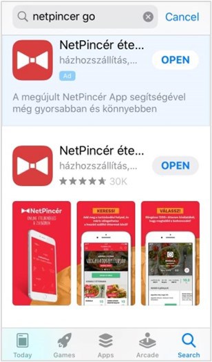The Apple App Store search results displaying the NetPincer food delivery app