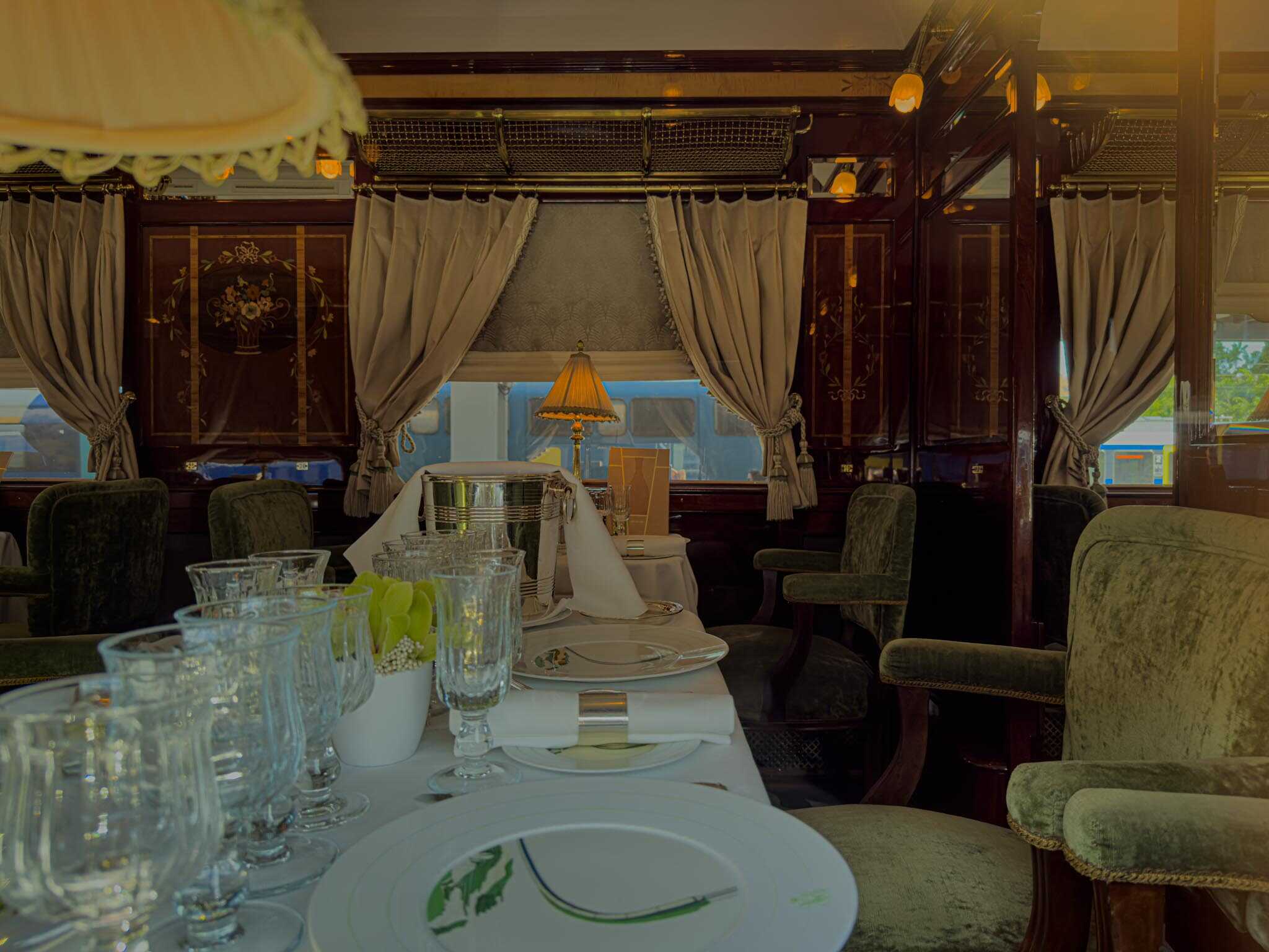 The luxury dining car interior of the Orient Express in Budapest