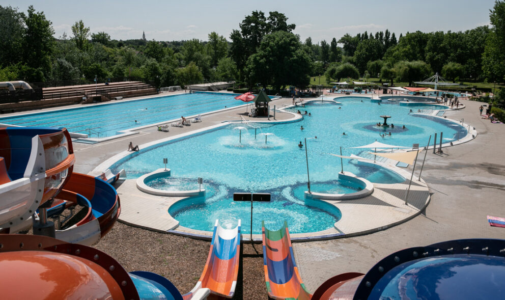 Colorful water slides at the Palatinus Strand on Margaret Island