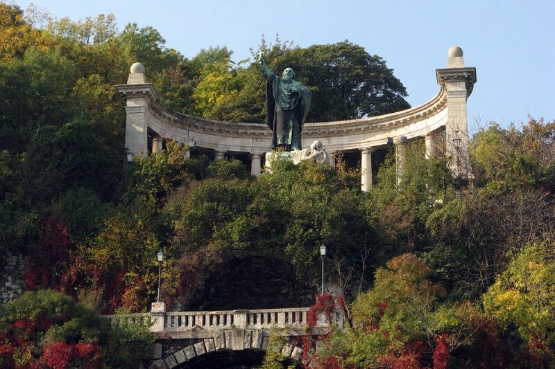 The bronze statues depicting various world religions in the Philosophy Garden