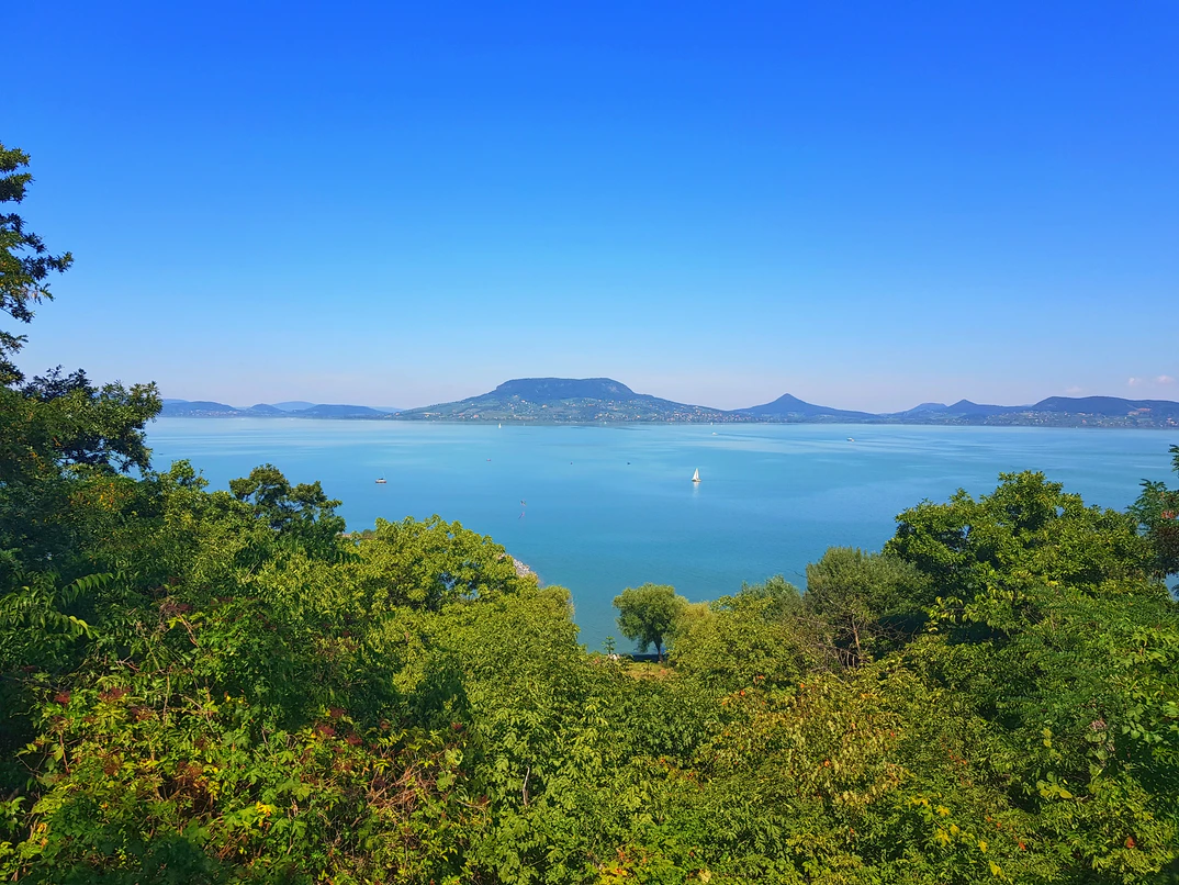 The view of Lake Balaton with Badacsony in the background in Hungary