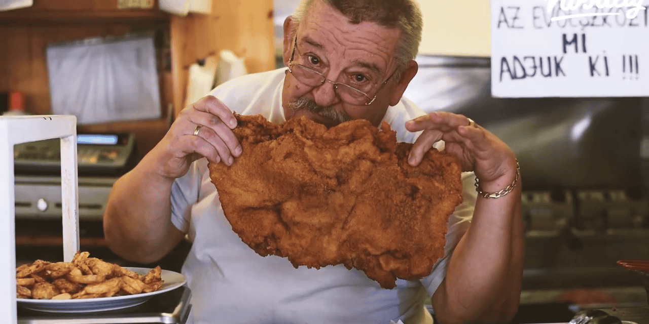 The world famous giant schnitzel at Plehcsarda in Budapest